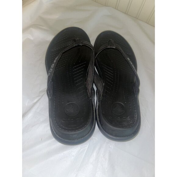 CROCS Black Leather rubber Thong Sandals Size 9 - Picture 5 of 11